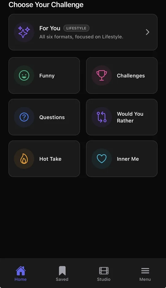 KipFire home screen with six content categories